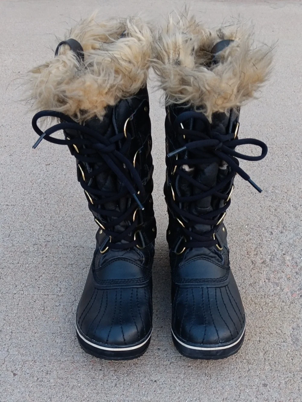 Sorel Tofino Canvas Black Winter Boots Fur Trim Womens Size 7